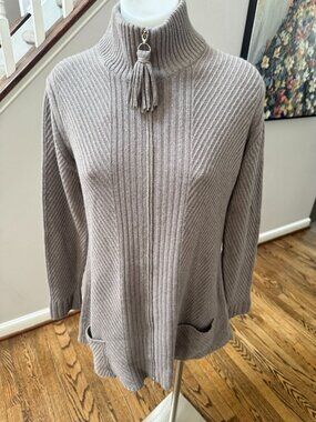 NWT RANI ARABELLA Loro Piana Cashmere Ribbed Zip Sweater Cardigan Clay Small